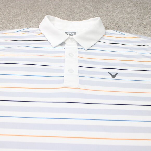 Callaway Opti-Dri Polo Shirt Men XL White/Blue/Orange Golf Short Sleeve Pullover - Picture 4 of 12